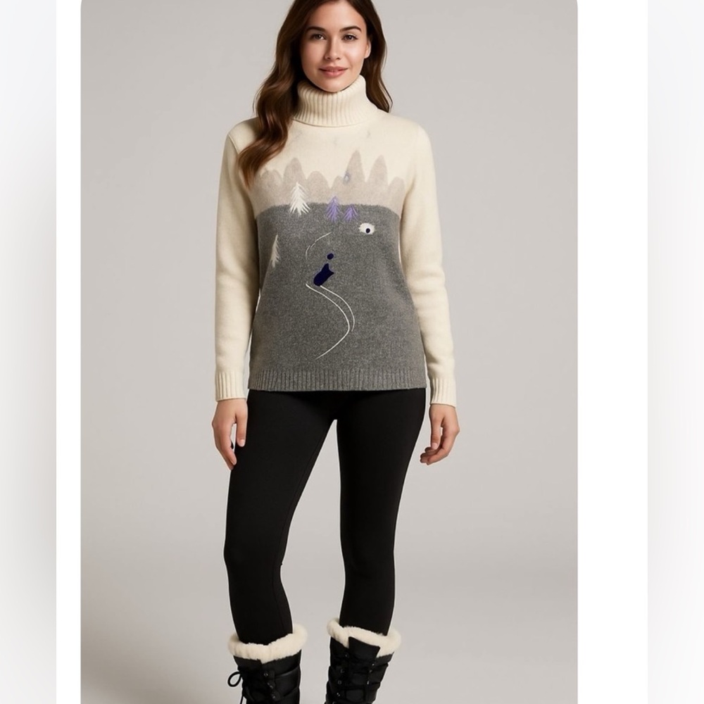 Rare Vintage‎ Tanjay Sweater Turtleneck with Skier/Snow Size Medium